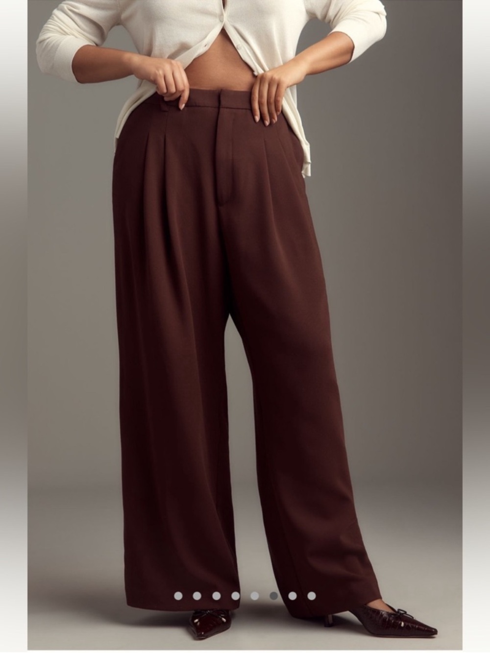 Maeve Anthropologie Chocolate Brown Avery Pleated Wide Leg Trousers Sz M - Picture 3 of 10